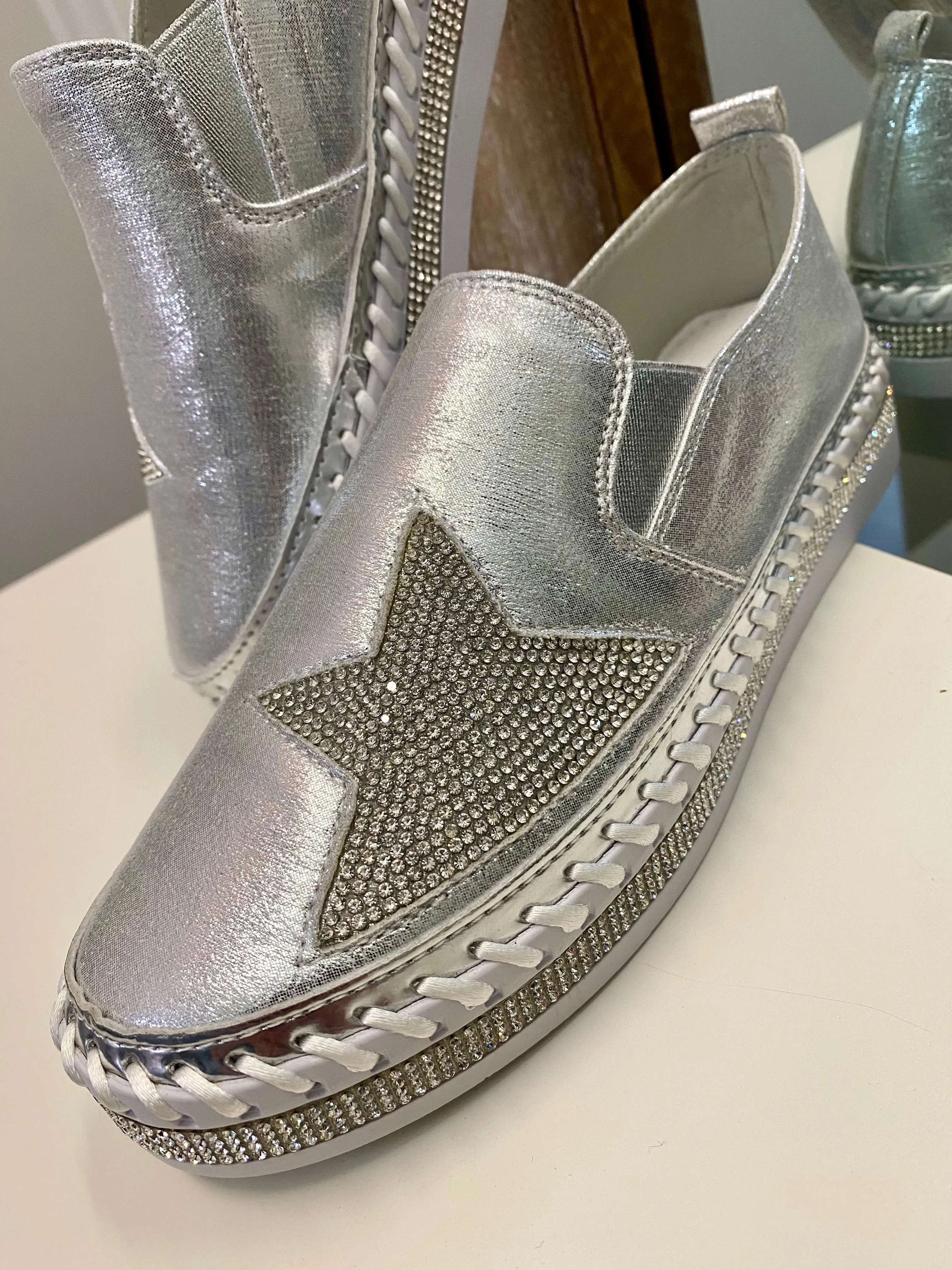 Lav-Ish Silver Sneakers with Bling Star