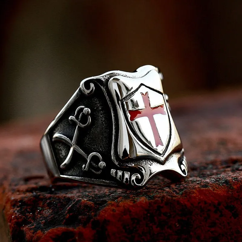 Men's Punk Cross Shield Ring