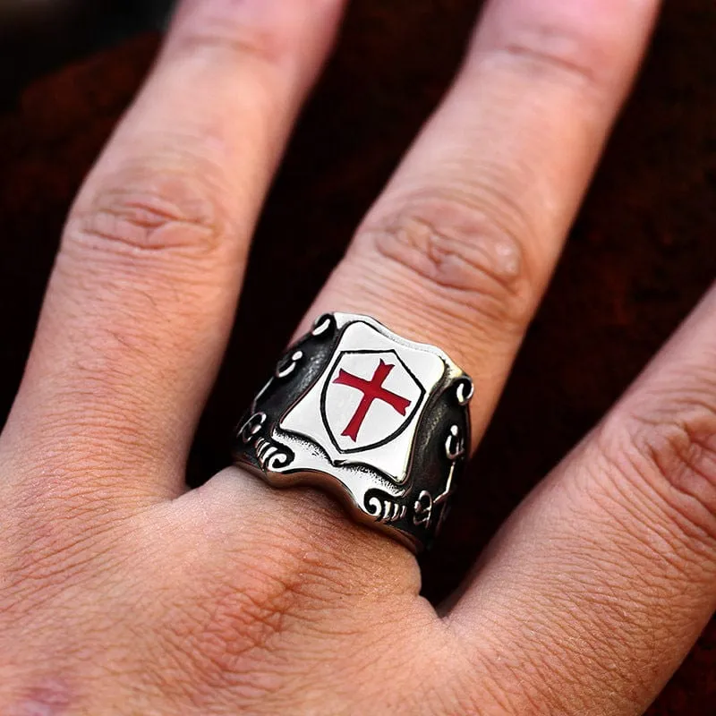 Men's Punk Cross Shield Ring