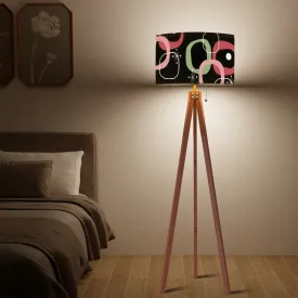 Mid Century Modern Geometric Mod Black, Green Pink, Tripod Floor Lamp