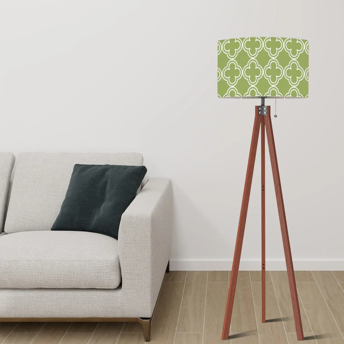 Mid Century Modern Green Geometrics, Retro Tripod Floor Lamp