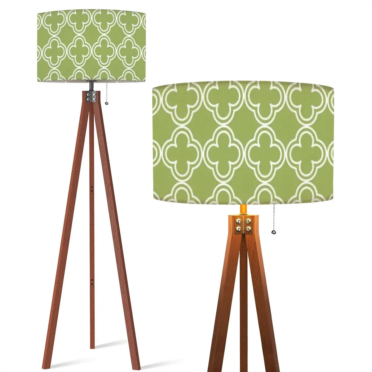 Mid Century Modern Green Geometrics, Retro Tripod Floor Lamp