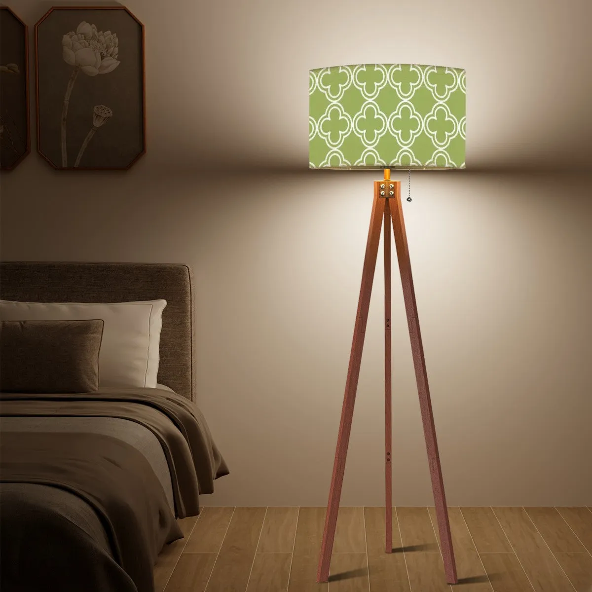 Mid Century Modern Green Geometrics, Retro Tripod Floor Lamp