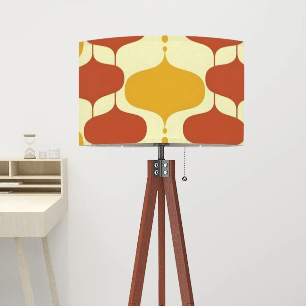 Mid Century Modern Groovy Mustard Yellow, Burnt Orange Retro Tripod Floor Lamp
