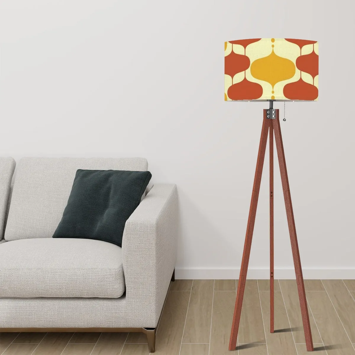 Mid Century Modern Groovy Mustard Yellow, Burnt Orange Retro Tripod Floor Lamp