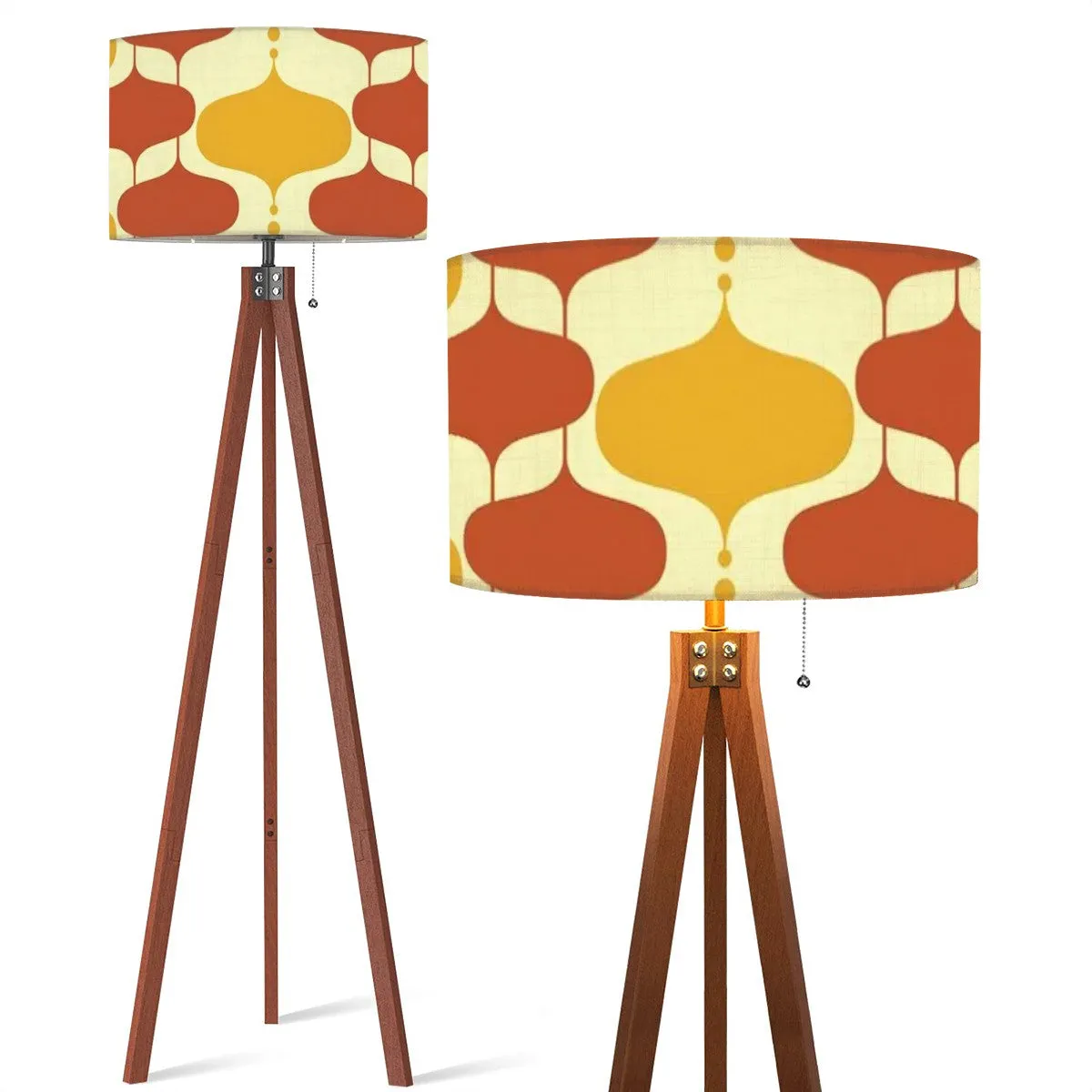 Mid Century Modern Groovy Mustard Yellow, Burnt Orange Retro Tripod Floor Lamp