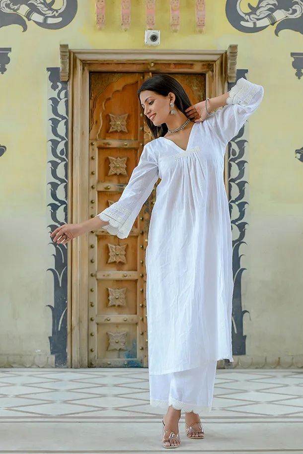 Mogra - White Soft Cotton Kurta Coord Set
