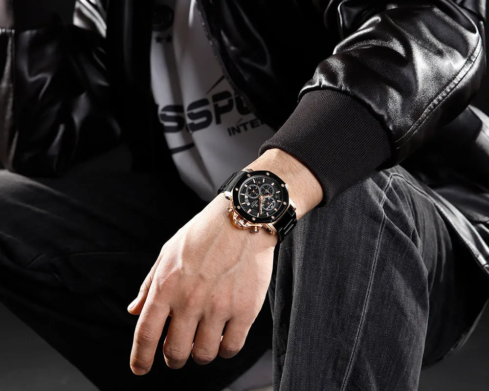 NF8065 Men's Multifunction Stainless Steel Chronograph Rugged Watch with Date and Stopwatch Features