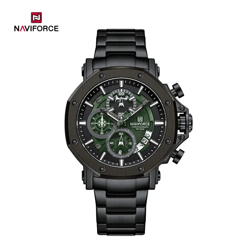 NF8065 Men's Multifunction Stainless Steel Chronograph Rugged Watch with Date and Stopwatch Features