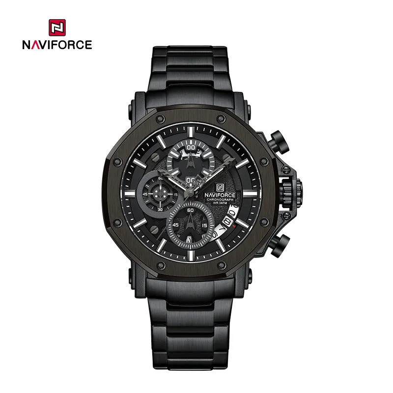 NF8065 Men's Multifunction Stainless Steel Chronograph Rugged Watch with Date and Stopwatch Features