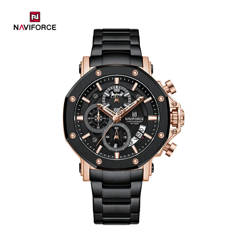 NF8065 Men's Multifunction Stainless Steel Chronograph Rugged Watch with Date and Stopwatch Features