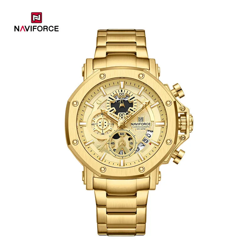 NF8065 Men's Multifunction Stainless Steel Chronograph Rugged Watch with Date and Stopwatch Features