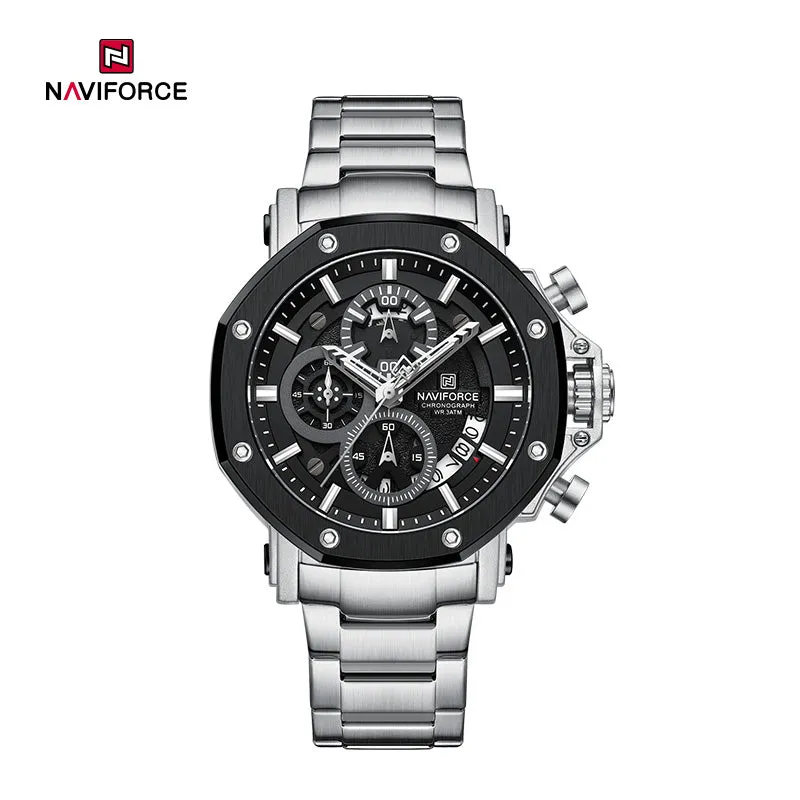 NF8065 Men's Multifunction Stainless Steel Chronograph Rugged Watch with Date and Stopwatch Features