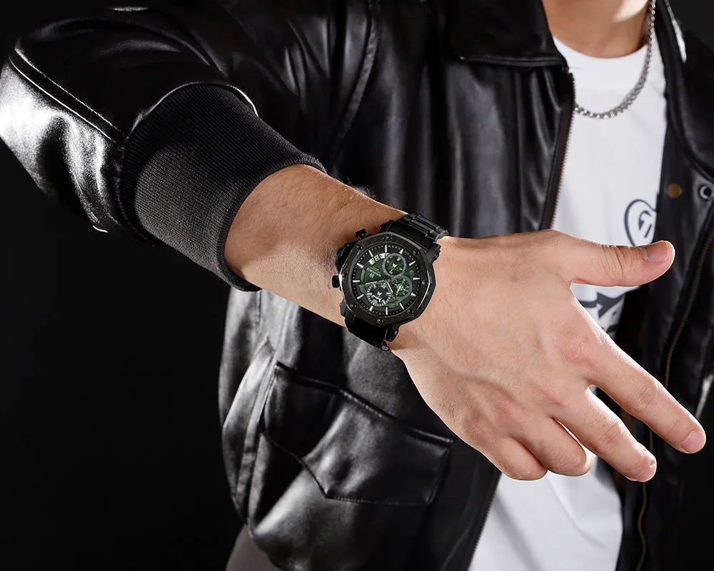NF8065 Men's Multifunction Stainless Steel Chronograph Rugged Watch with Date and Stopwatch Features