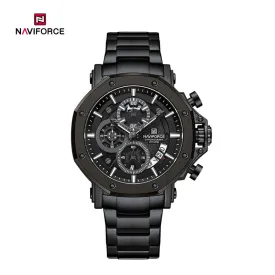 NF8065 Men's Multifunction Stainless Steel Chronograph Rugged Watch with Date and Stopwatch Features