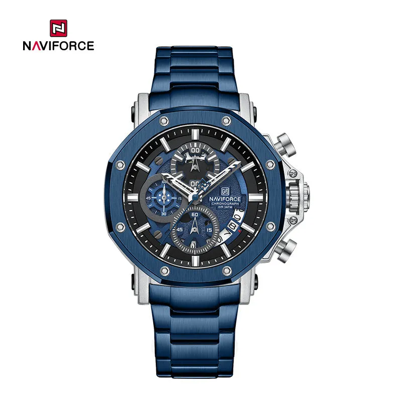 NF8065 Men's Multifunction Stainless Steel Chronograph Rugged Watch with Date and Stopwatch Features