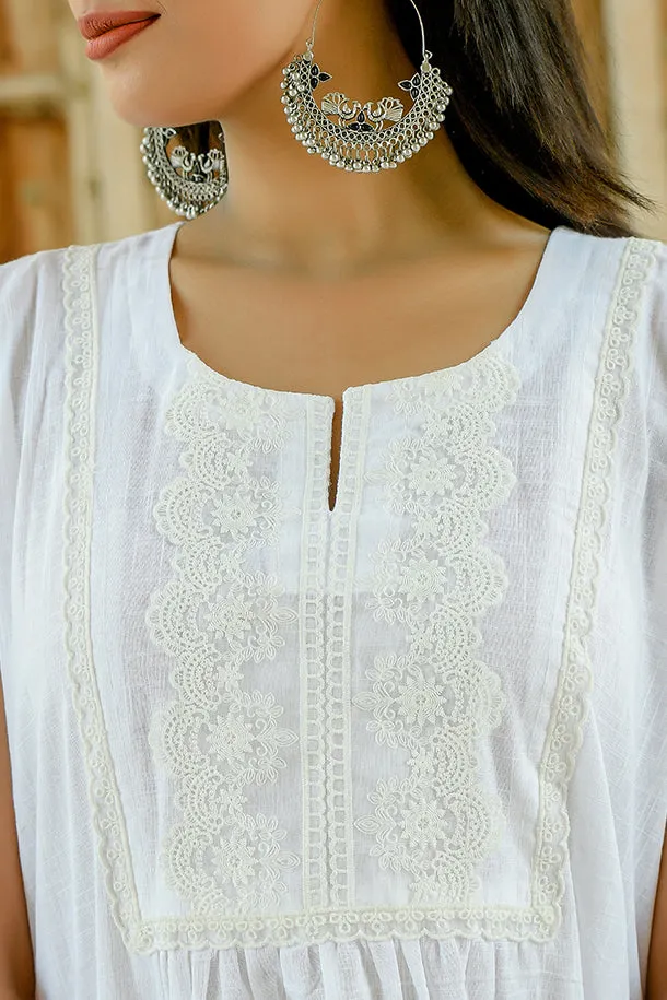 Nishigandha - White Sleeveless Cotton Kurta Coord Set