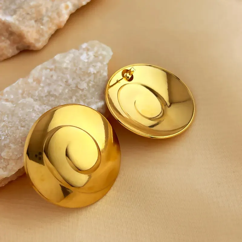 Reriti Round Sheild Shape Earrings - Gold
