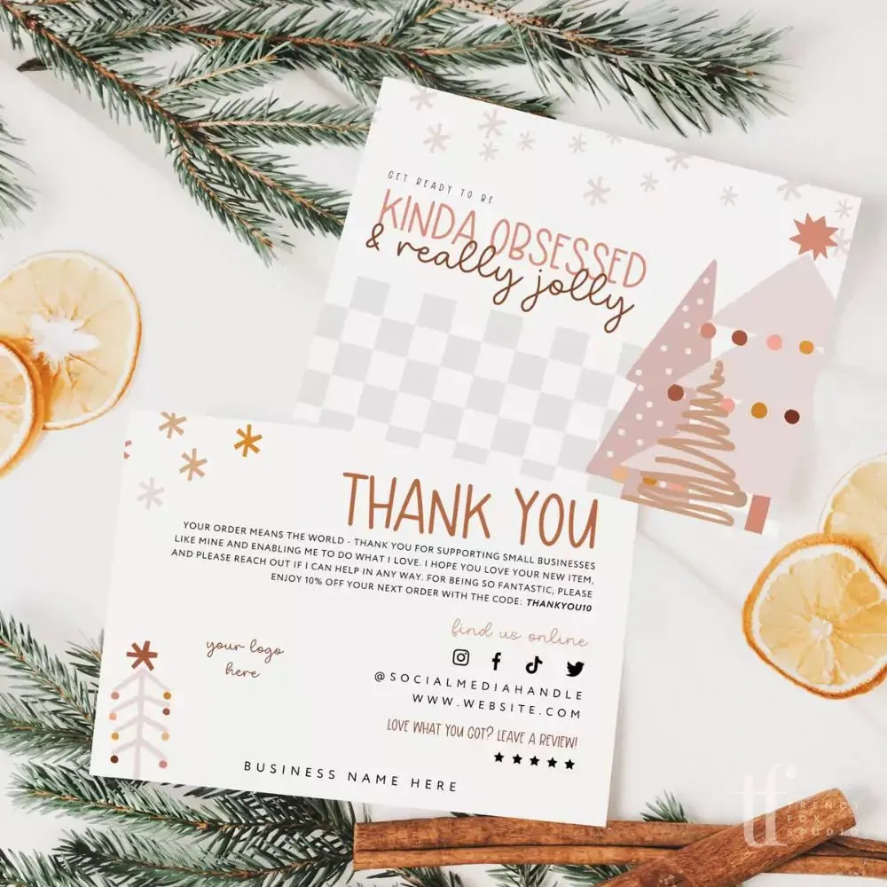 Retro Christmas Business Thank You Card Canva Template | Seasonal Boho Checkered Thank You
