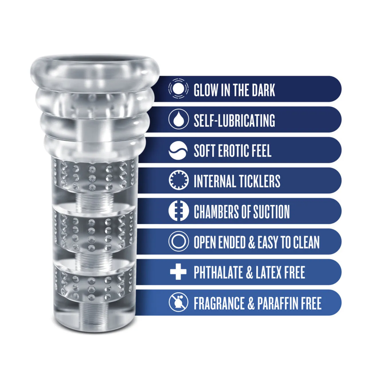 Rize Luz Self-Lubricating Glow-In-The-Dark Stroker Clear