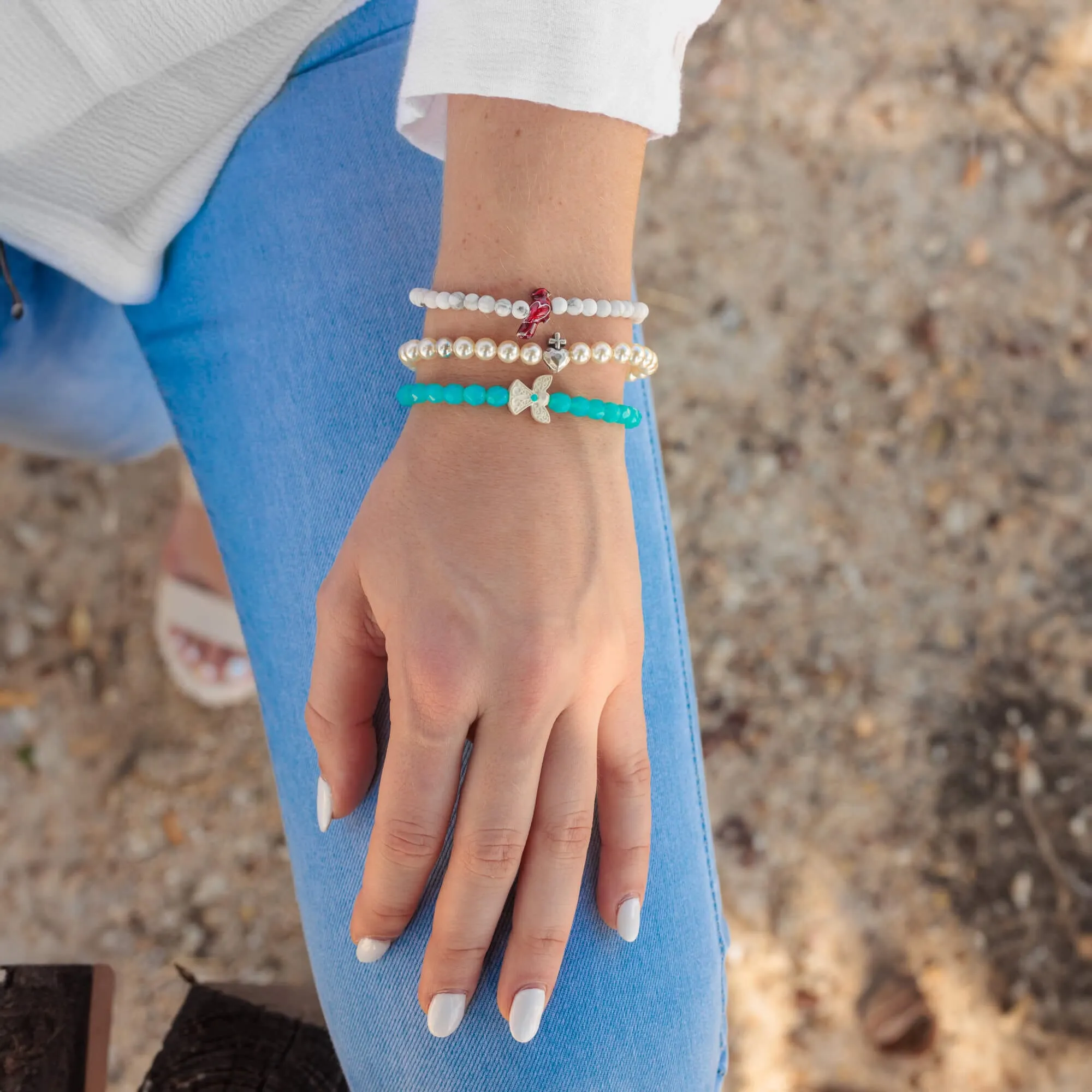 Sacred Heart Pearl Stretch Bracelet