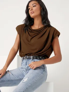 Shoulder Pad Cowl Neck Bodysuit