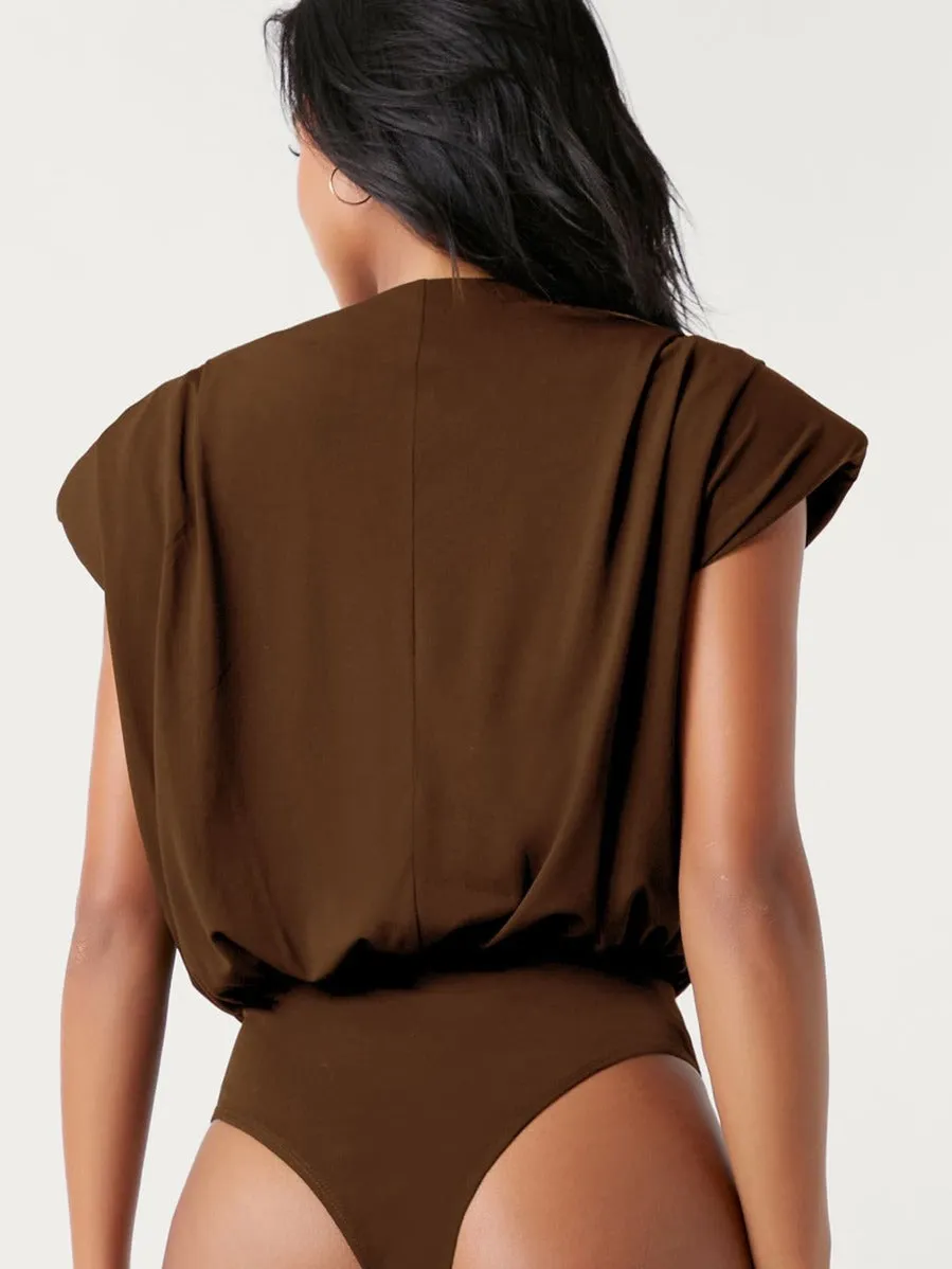 Shoulder Pad Cowl Neck Bodysuit