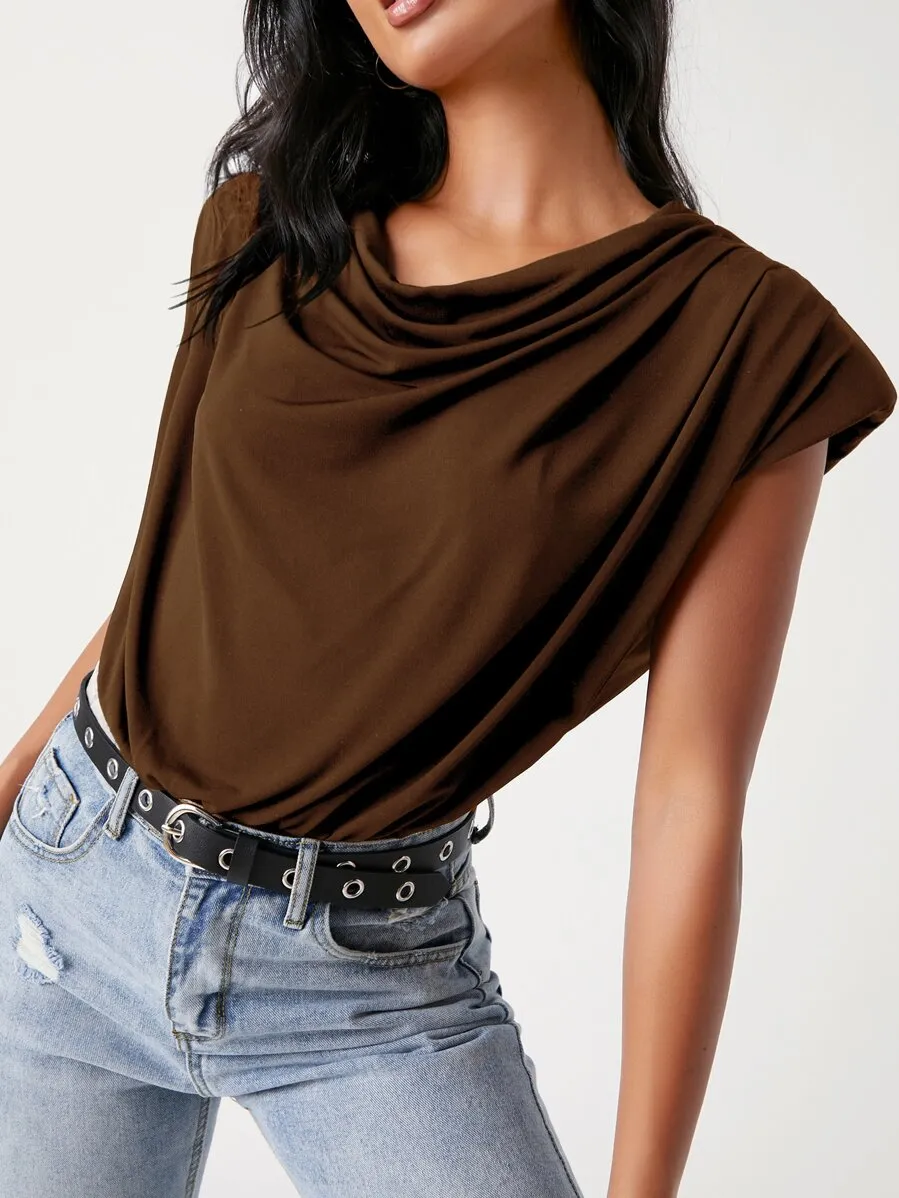 Shoulder Pad Cowl Neck Bodysuit