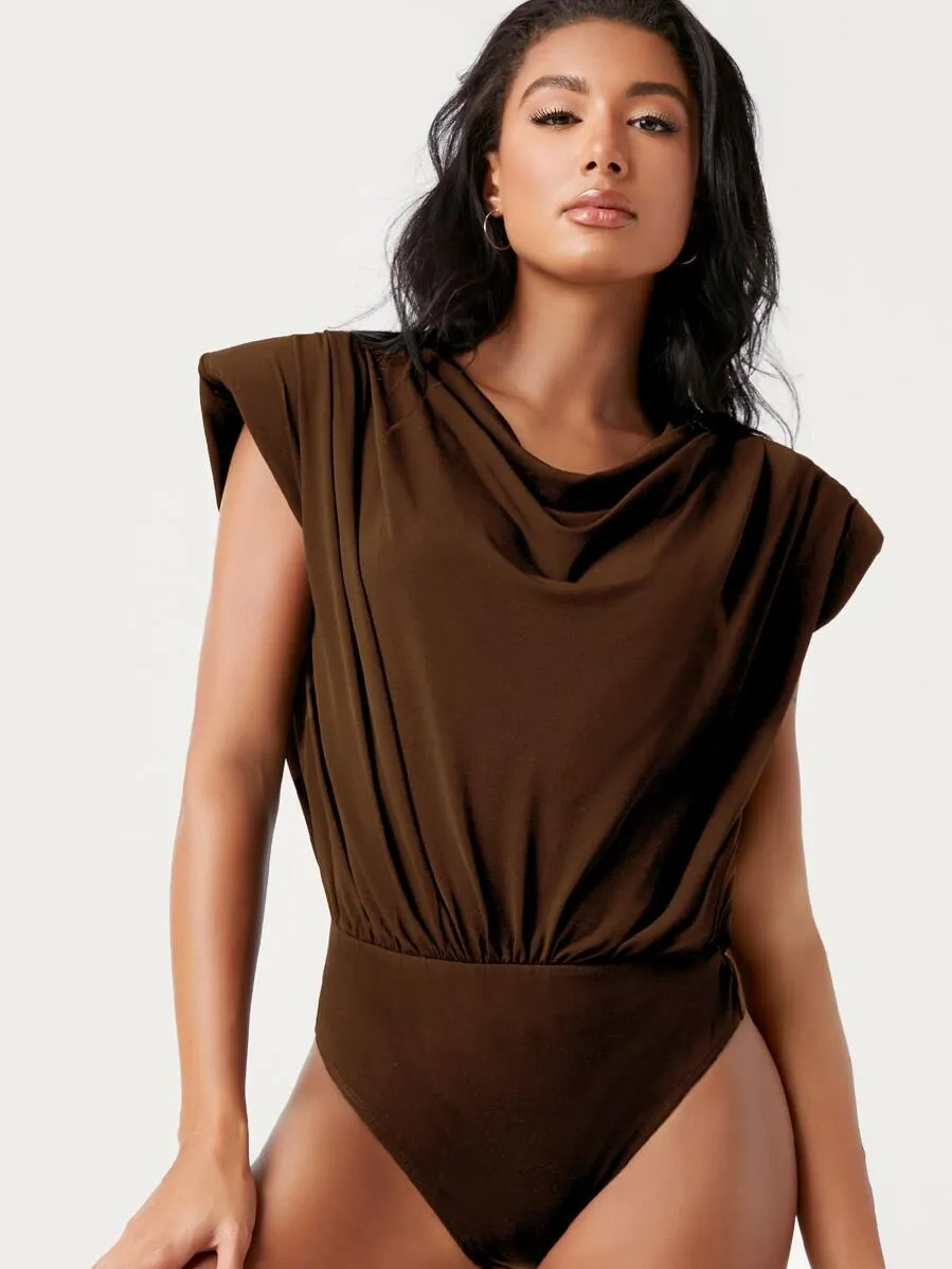 Shoulder Pad Cowl Neck Bodysuit