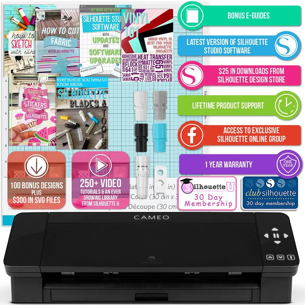 Silhouette Black Cameo 4 w/ Swing Design 15" x 15" Turquoise Heat Press Bundle