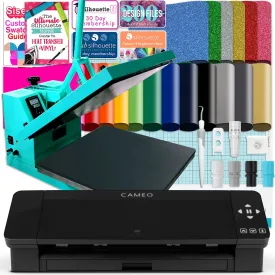 Silhouette Black Cameo 4 w/ Swing Design 15" x 15" Turquoise Heat Press Bundle