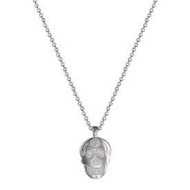 Sterling Silver Large Flower Skull Pendant