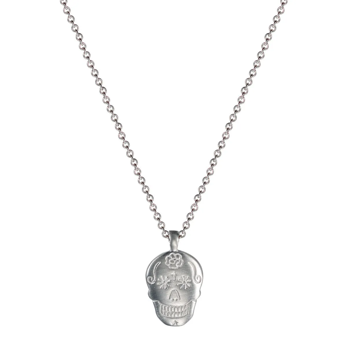 Sterling Silver Large Flower Skull Pendant