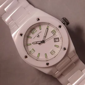 Swiss Legend Throttle White Ceramic Date New Battery Mens Watch....40mm