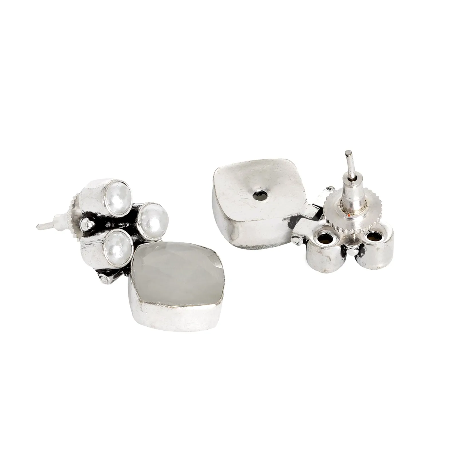 Teejh Delisha White Stone Silver Oxidised  Stud Earrings