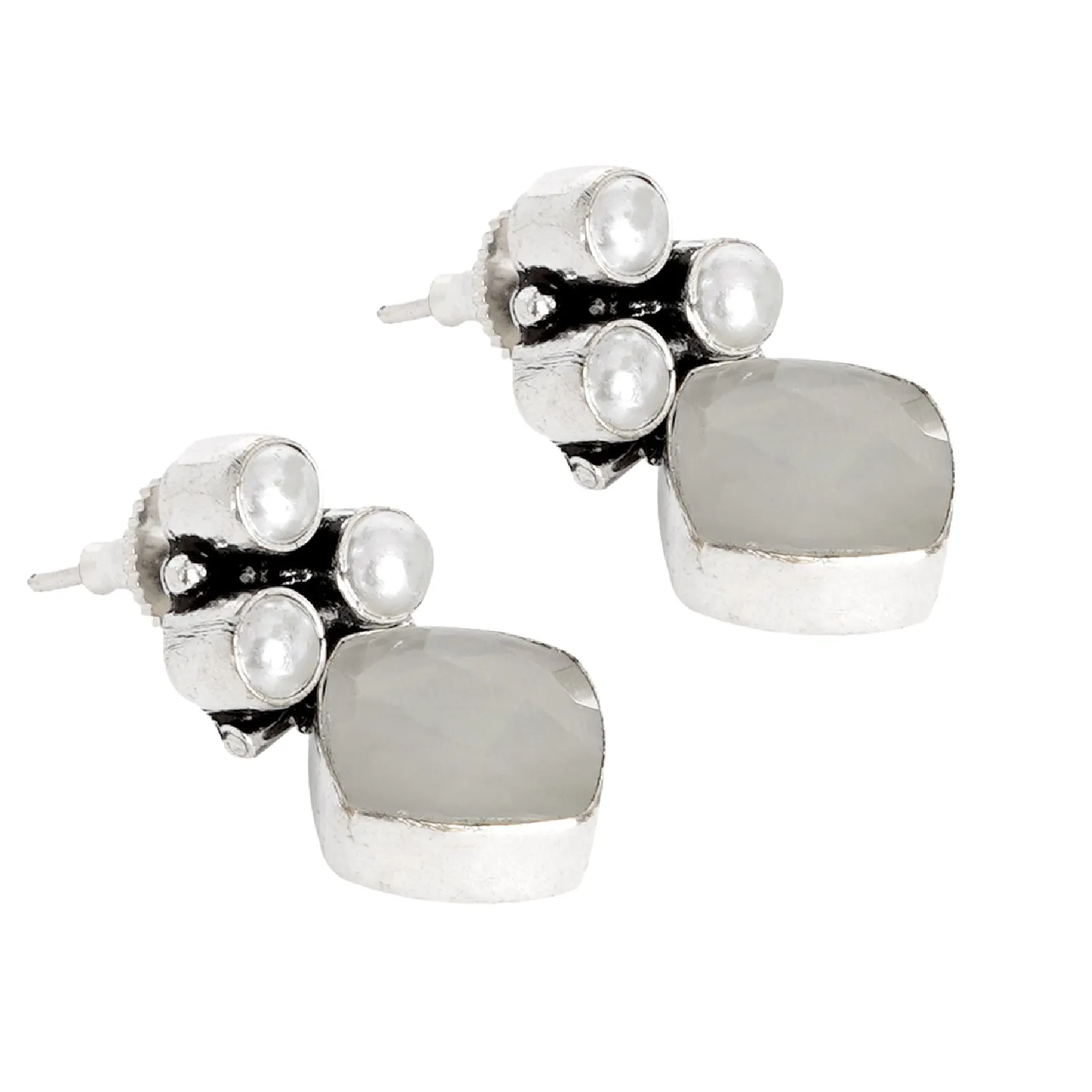 Teejh Delisha White Stone Silver Oxidised  Stud Earrings