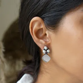 Teejh Delisha White Stone Silver Oxidised  Stud Earrings