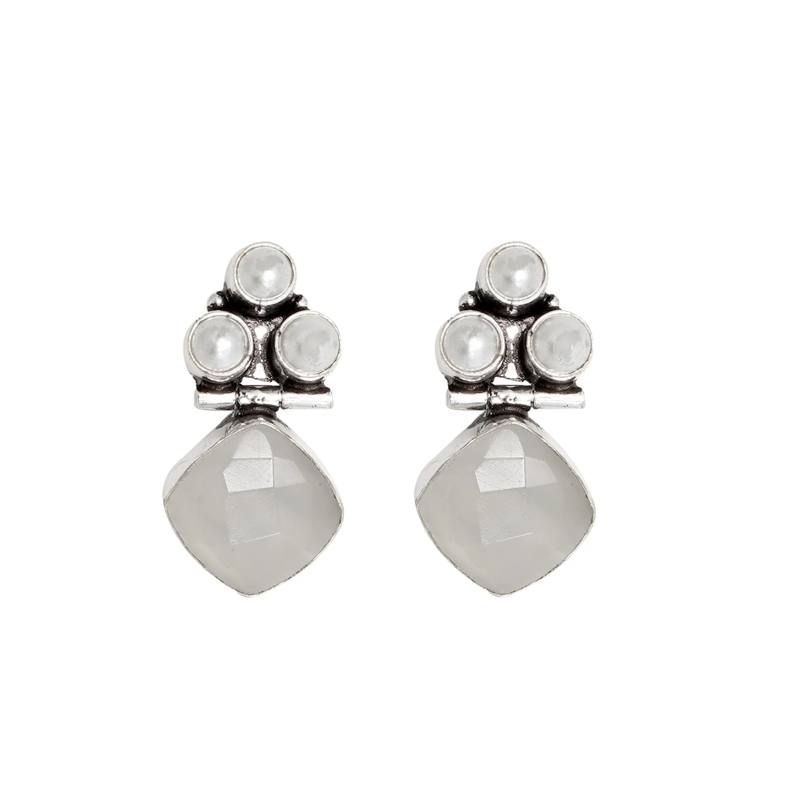 Teejh Delisha White Stone Silver Oxidised  Stud Earrings