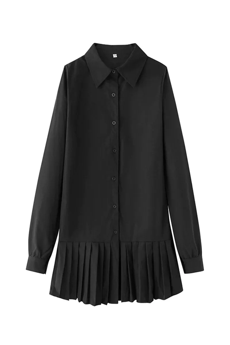 Women Pleated Fashion Plain Shirt Dress
