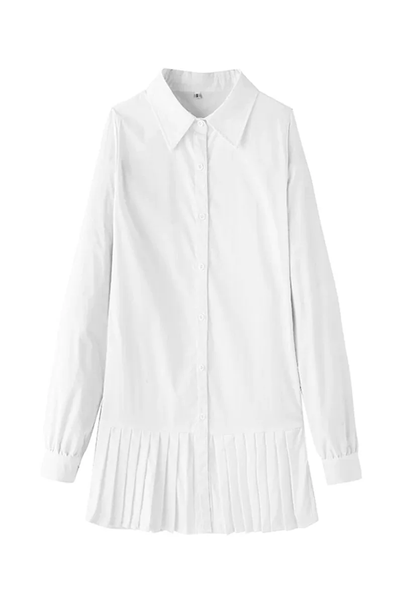 Women Pleated Fashion Plain Shirt Dress