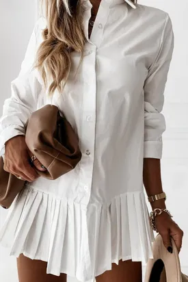 Women Pleated Fashion Plain Shirt Dress